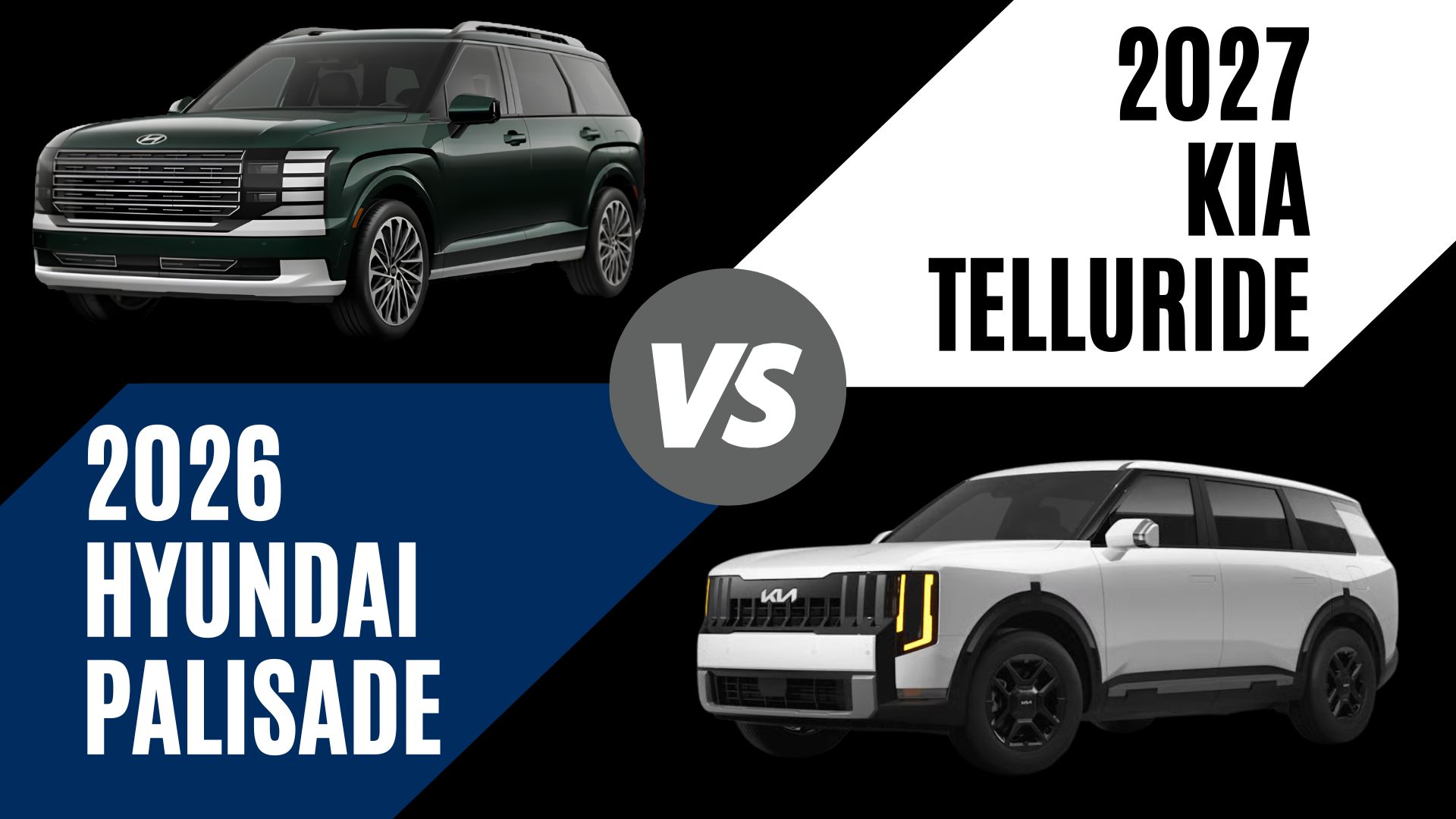 2026 Hyundai Palisade and 2027 Kia Telluride three-row SUVs compared side by side for families in Fayetteville, Arkansas
