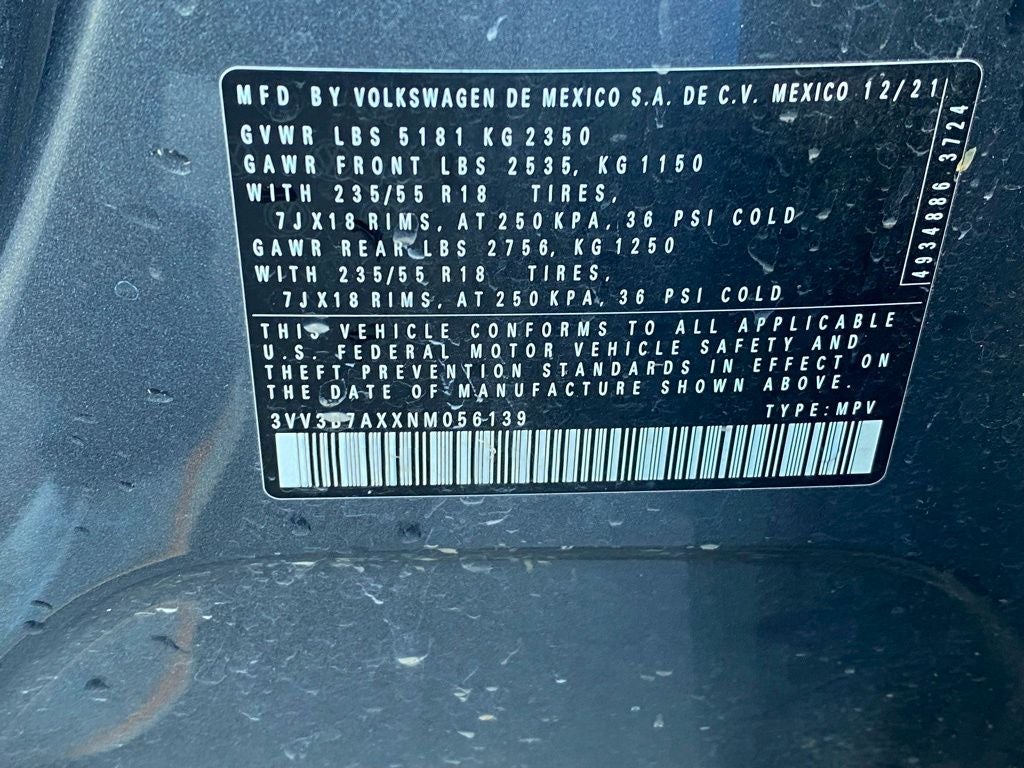 2022 Volkswagen Tiguan 2.0T SE MOONROOF